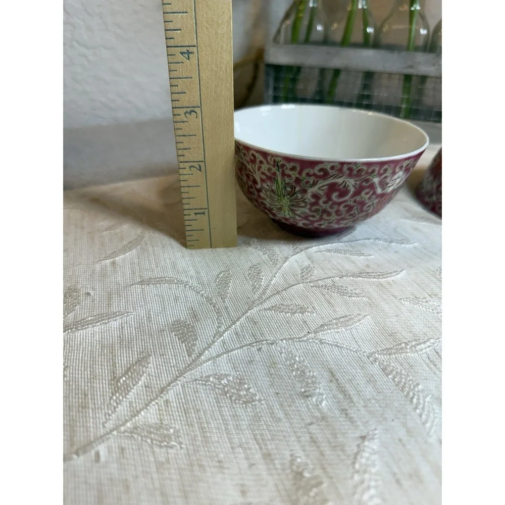 Vintage Pink Mun Shou Longevity Rice Bowls, 4.5